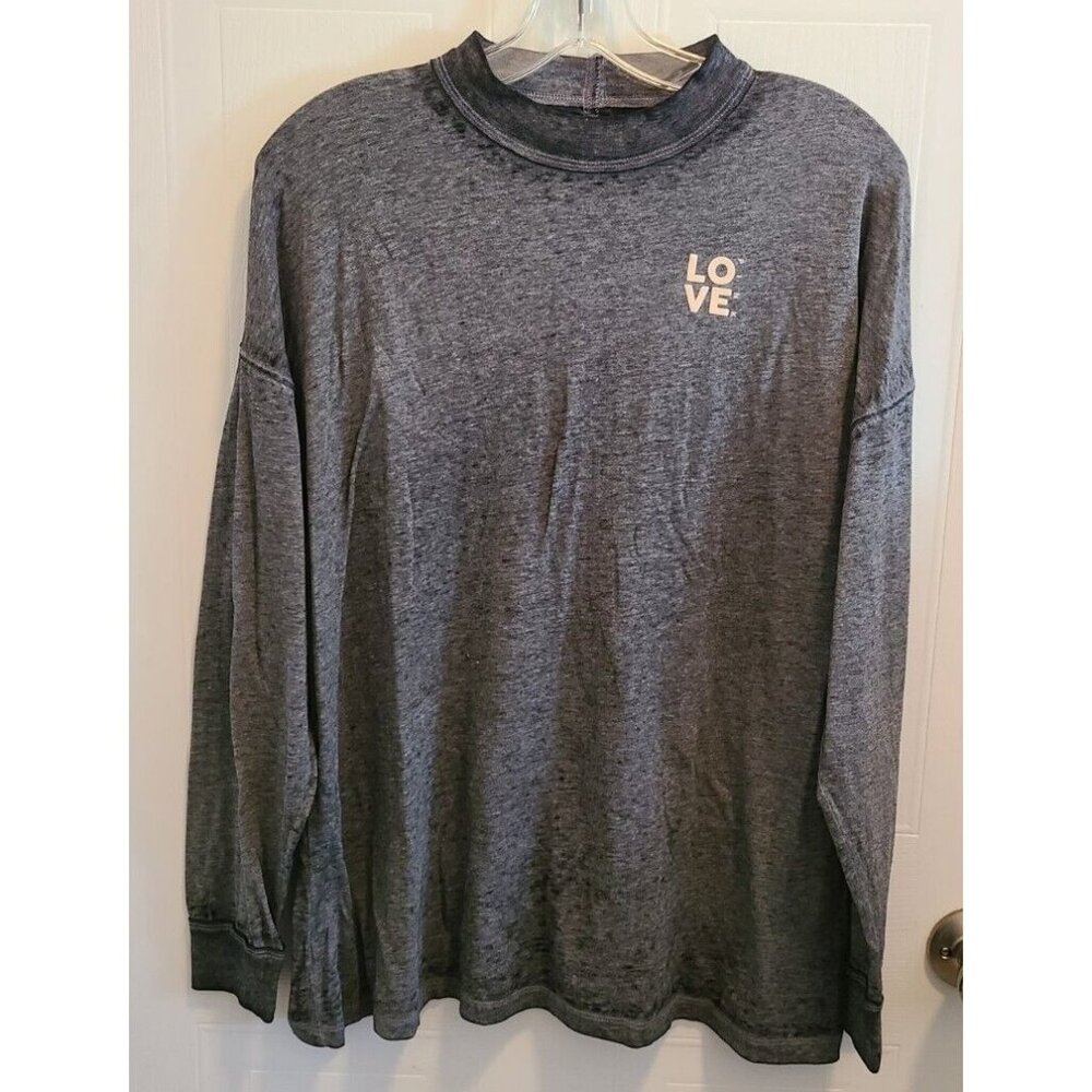Victoria's Secret PINK Women's Long Sleeve Mock Neck Burnout T Shirt Gray Size S